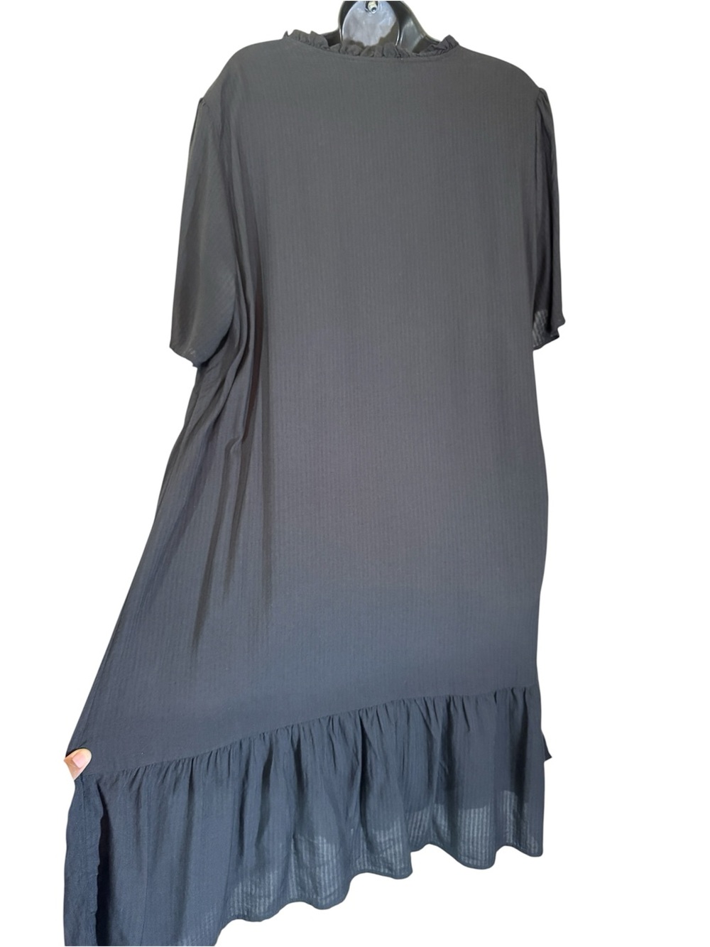 J.Jill Black Ruffle‑Hem Popover Dress Short Sleeve Button Front Size XL - Picture 12 of 16